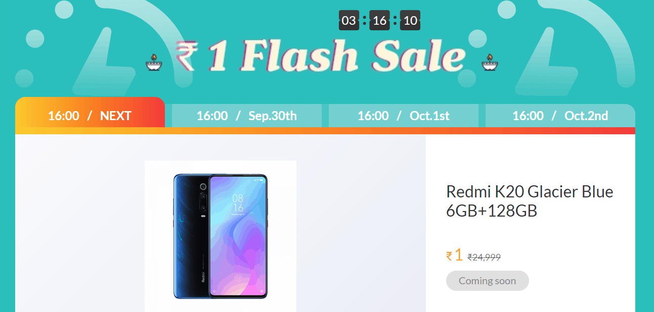 Mi Rs 1 Flash Sale Celebrate Diwali with Mi 29th September 2019
