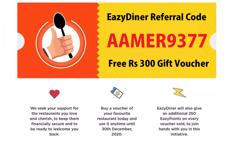 EazyDiner Referral Code AAMER9377 Earn Free ₹2500 Voucher