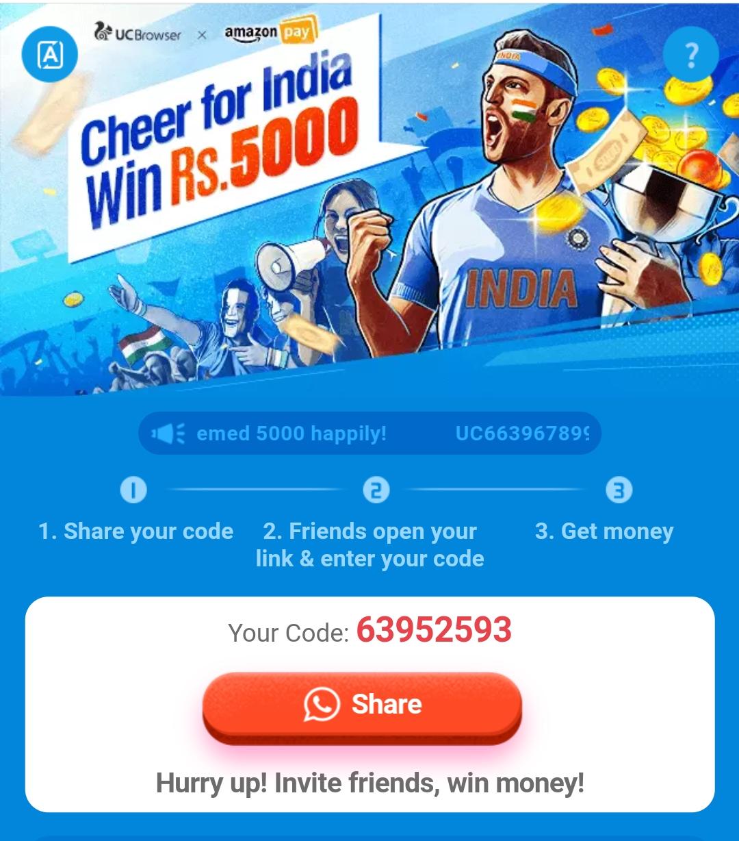 UC Browser Cheer for India win Rs 5000