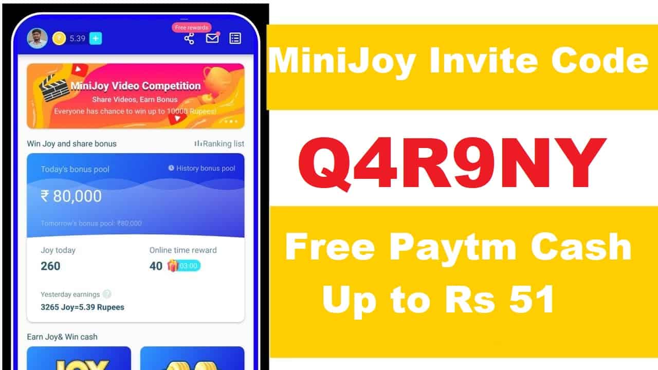 Download APK MiniJoy Pro Invite Code Refer and Earn Free ₹23 Paytm Cash