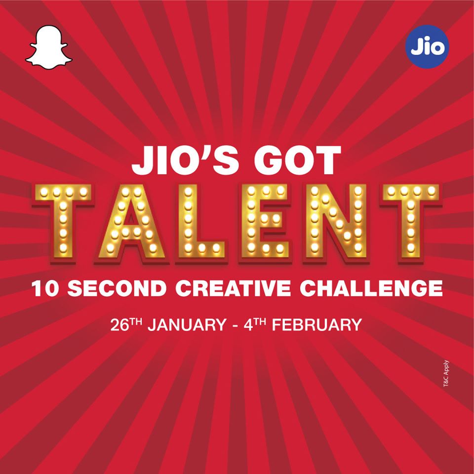 Jio SnapChat Offer: Jio Got Talent 26th January to 4th February 2020