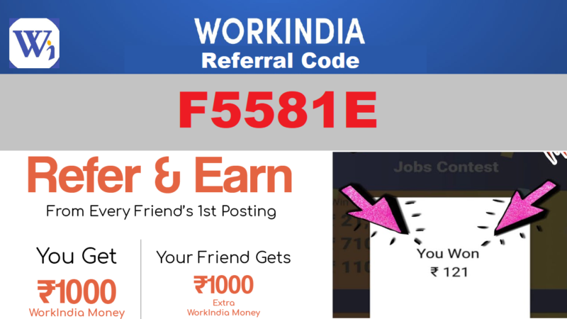 WorkIndia Referral Code canpSU06Y Scratch Card Earn Paytm