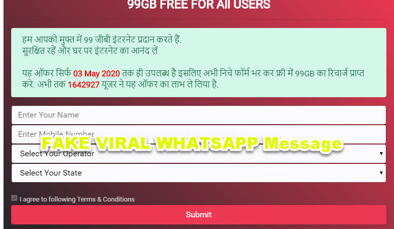 कोरोनावायरस  का सामना करने के लिए FREE 99GB इंटरनेट