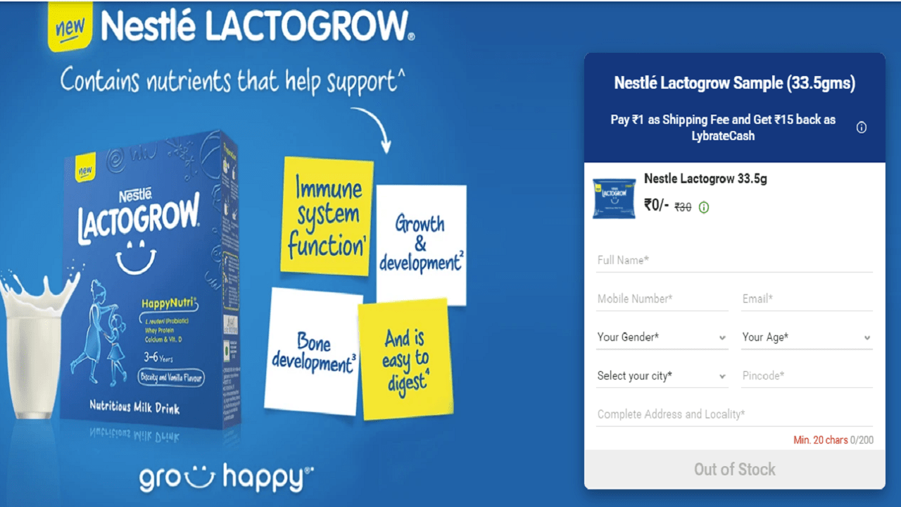 How to Get Free Sample Of Nestle Lactogrow at Just Rs 1 Pay