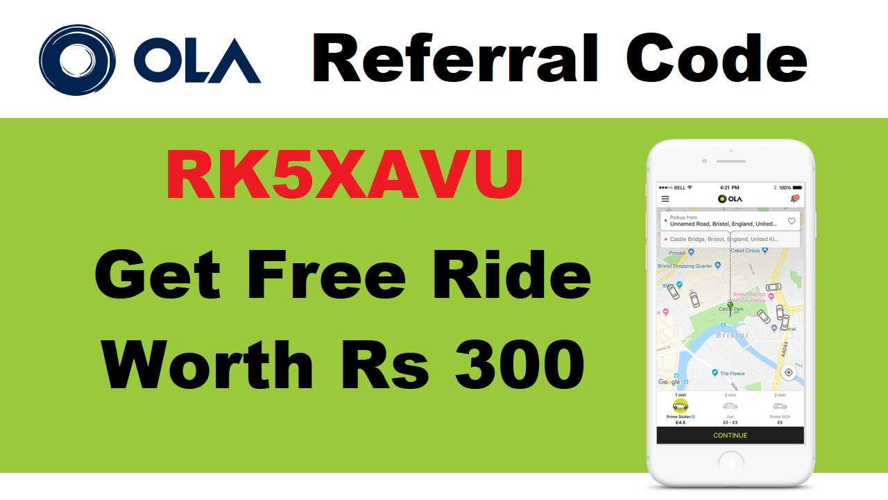 Ola Cab Referral Code RK5XAVU Enter & Get Rs 300 First Ride
