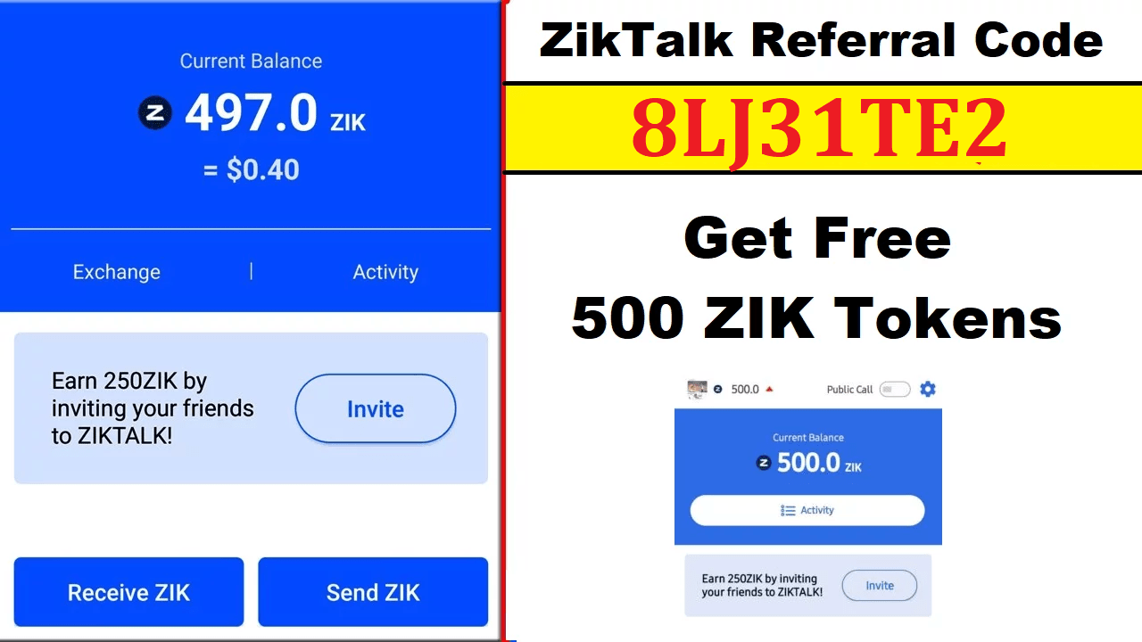 Download APK ZikTalk Referral Code 8LJ31TE2 Free ZIK Tokens