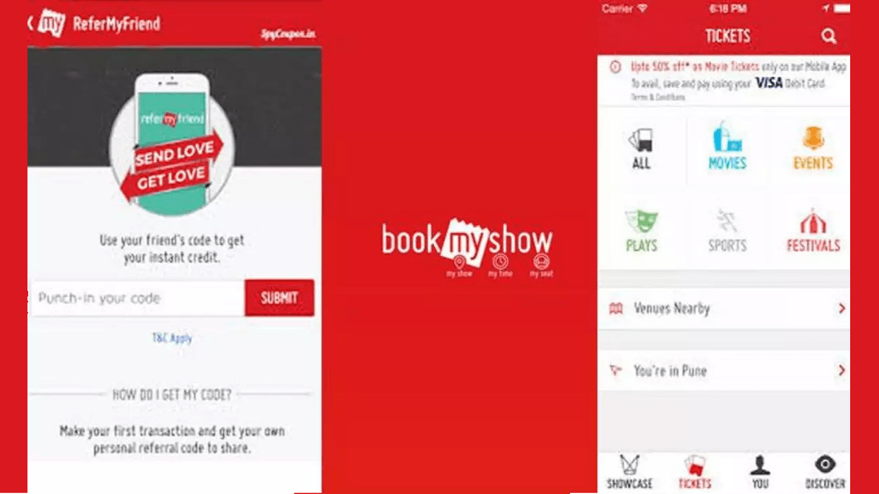 BookMyShow Referral Code Refer & Earn 1000 Rs BMS Vouchers
