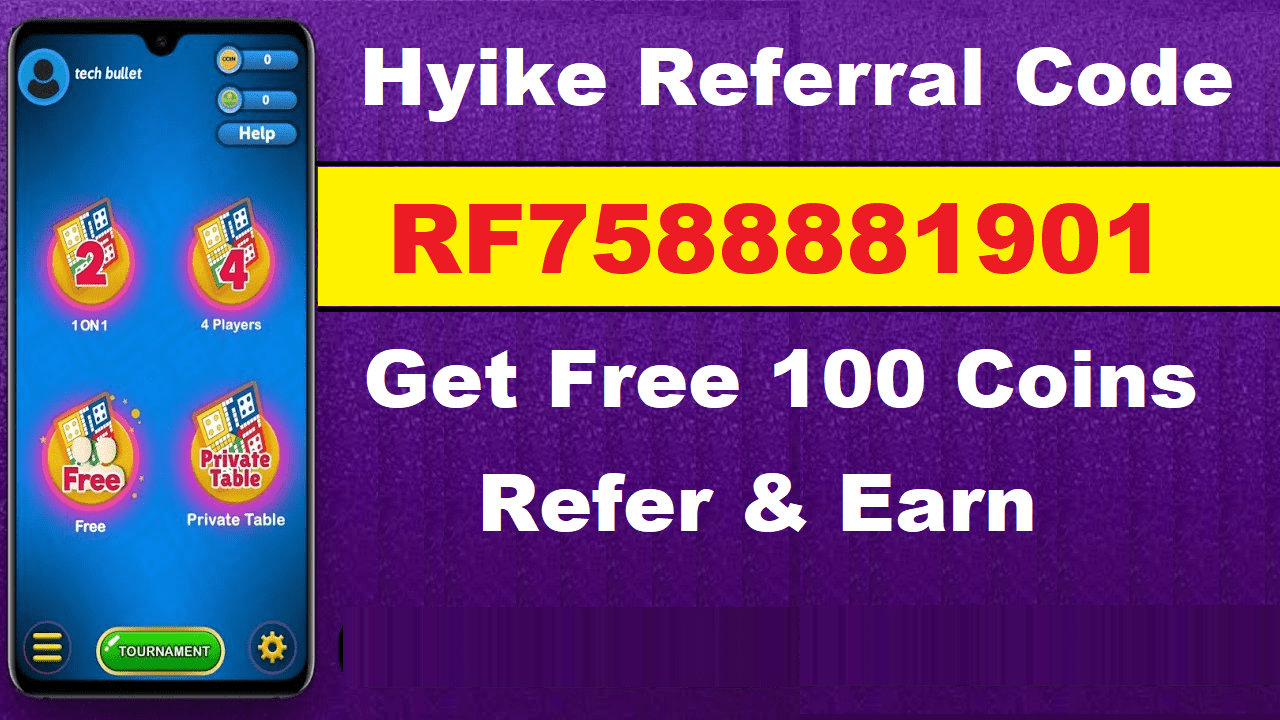 Download APK HYIKE Referral Code Earn Free 100 Coin Play Ludo Game