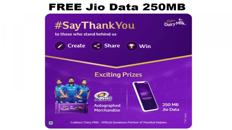 MyJio App Get Free Jio 250MB Data #SayThankYou Win MI Merchandise