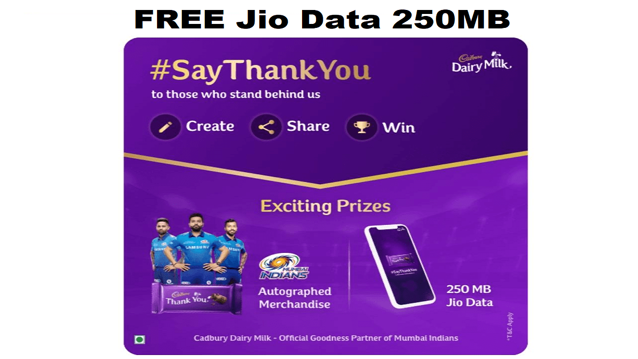 MyJio App Get Free Jio 250MB Data #SayThankYou Win MI Merchandise