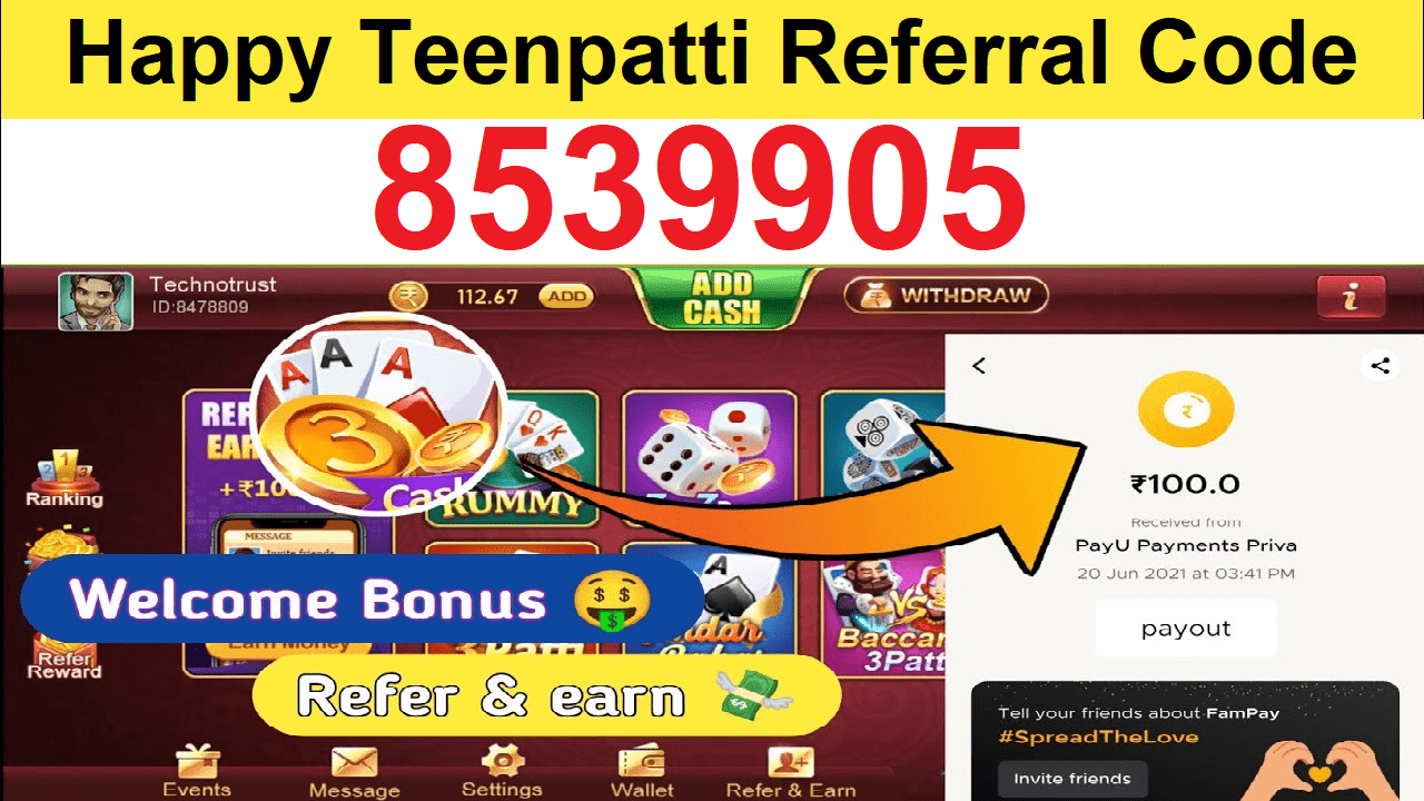 Download Happy Teen Patti Referral Code Earn Free Paytm Cash