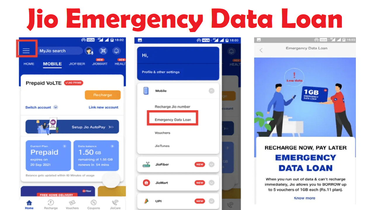 How to Get Jio Emergency Data Loan 5 GB Take & Pay Later