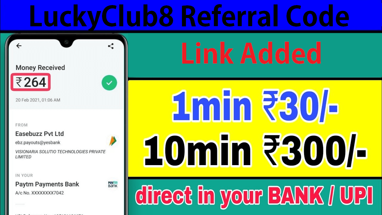 Download LuckyClub8 Referral Code Earn Free Paytm Cash Refer Earn