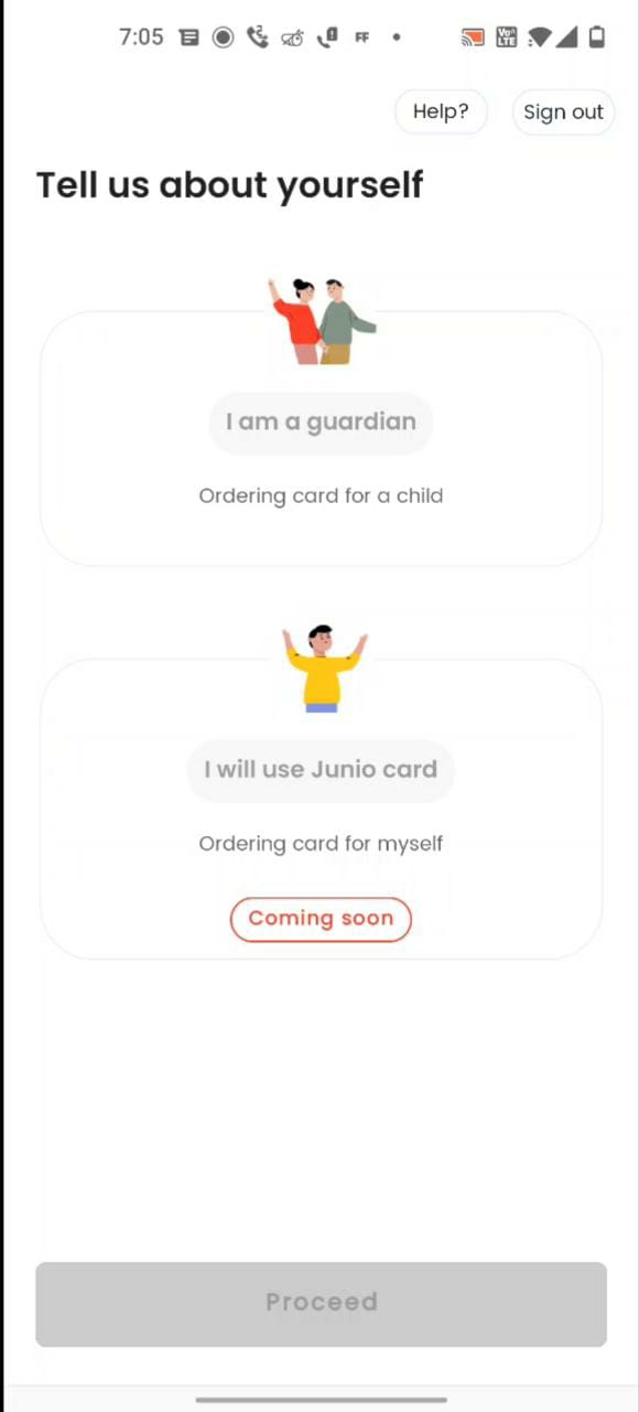 I am Guardian ></noscript>> Ordering card for child & I will use Junio Card >> Ordering card for myself