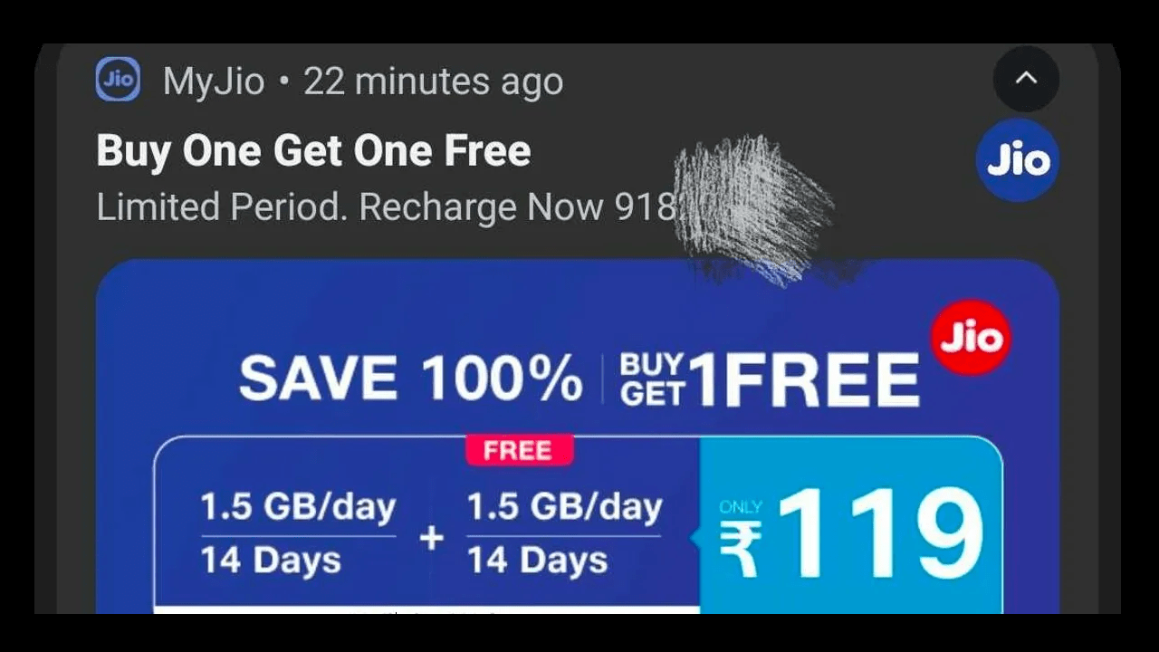 Jio 119 Plan Recharge Offer Get 1.5 GB/Day 28 Days