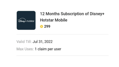 Flipkart Coin Redeem Disney+ Hotstar VIP Subscription