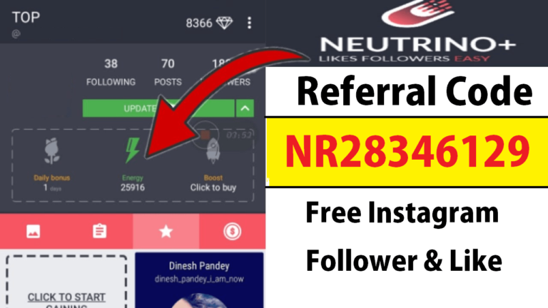 Neutrino Plus Referral Code Get Free Insta Follower & Like