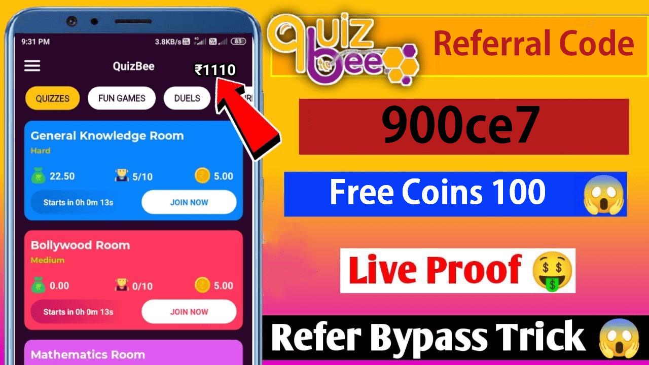 Download APK QuizBee Referral Code 900ce7 Free 5 Tickets