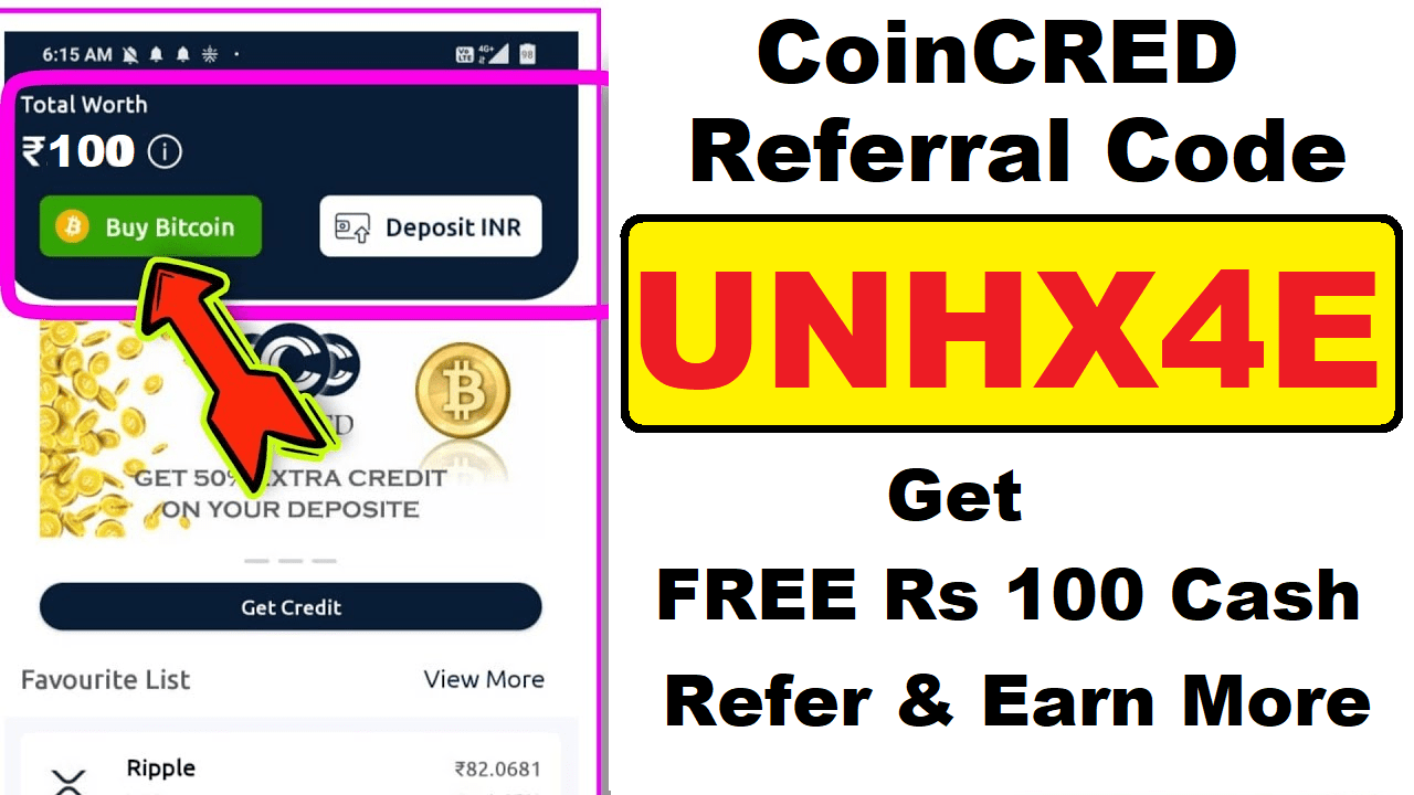 Download CoinCred Referral Code UNHX4E Earn Free ₹100
