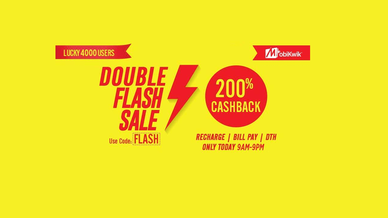 Mobikwik Double Flash Sale 200% Cashback
