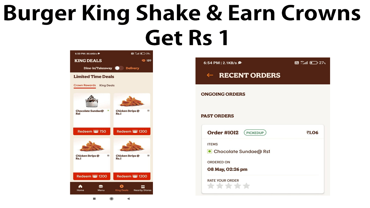 Burger King Shake and Earn Free Crowns @ Rs 1