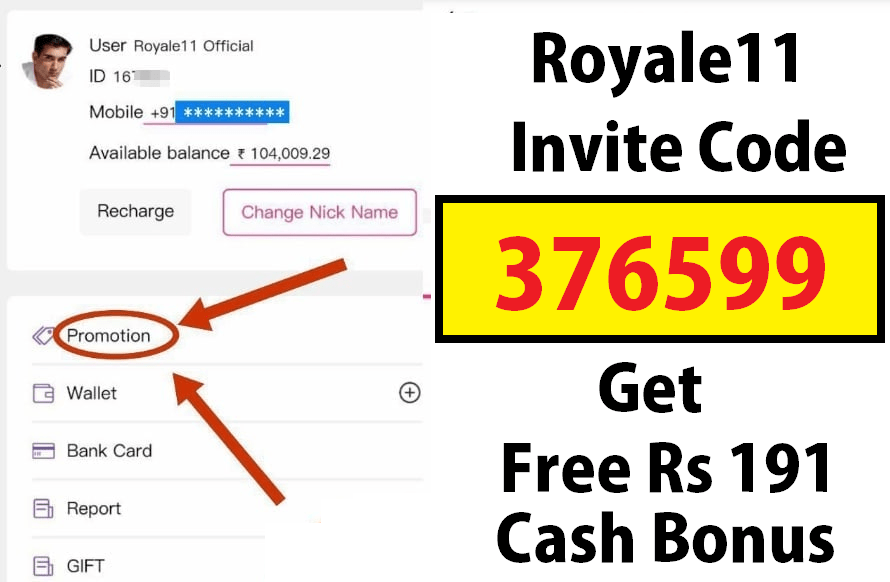 Download APK Royale11 Invite Code 376599 Get Free ₹191