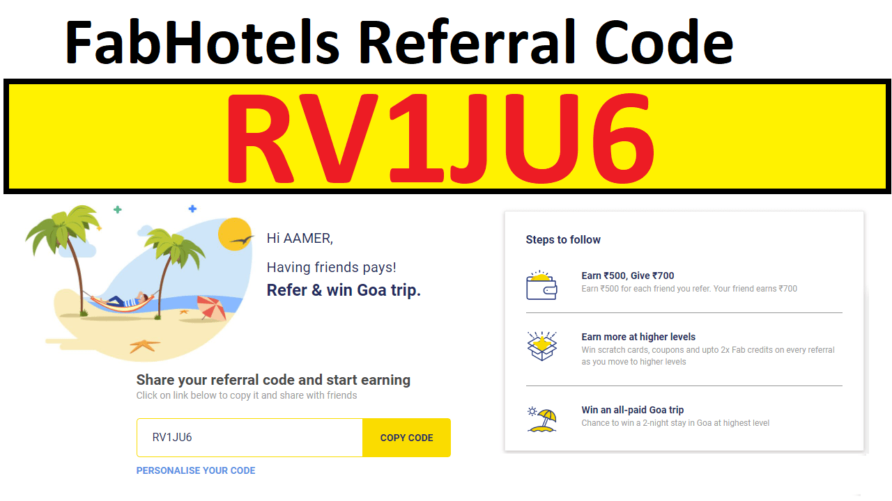 FabHotels Referral Code: RV1JU6 Get Free ₹700 Coupon Code