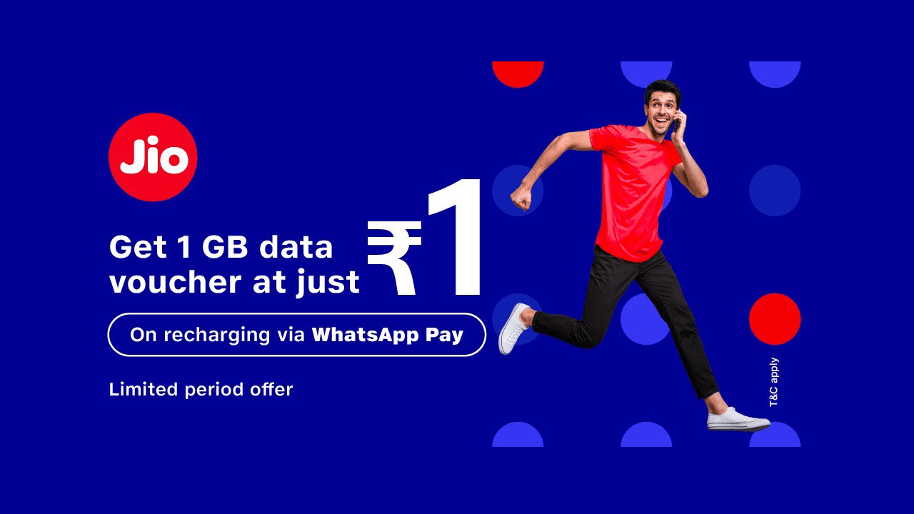 Jio Whatsapp Pay Offer Get Free 1 GB Data ₹1