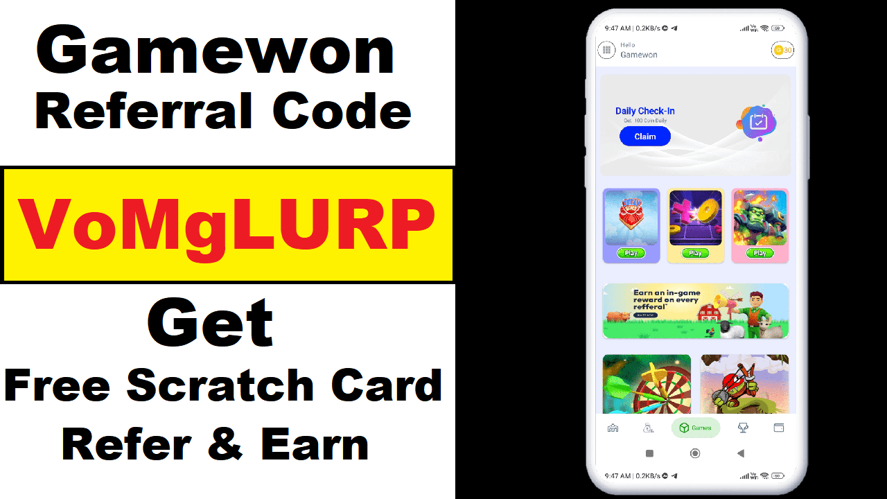 Download APK Gamewon Referral Code Get Free 1 Scratch Card