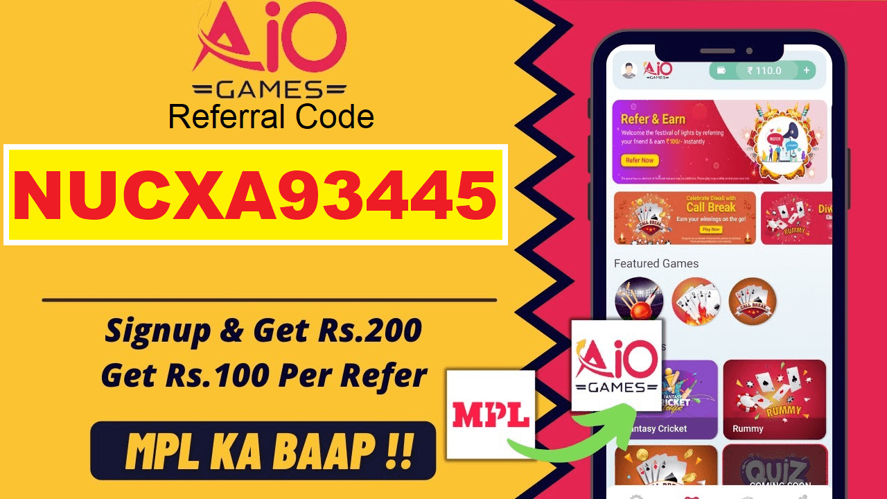 Download APK AIO Games Referral Code: NUCXA93445 - ₹200