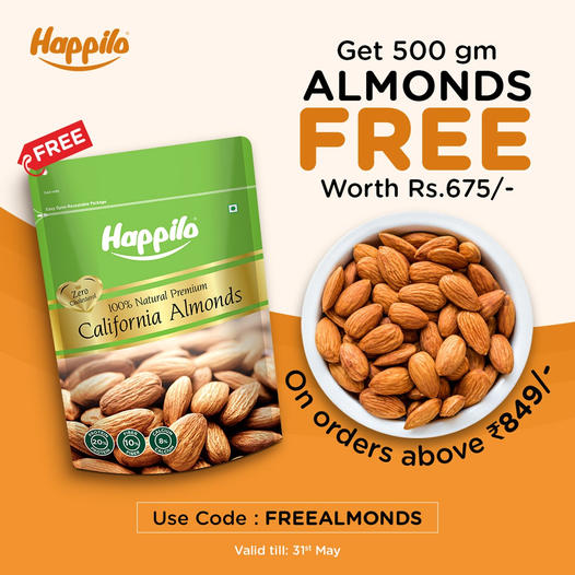 Happilo Coupon Code Get Free Almonds 500 gm