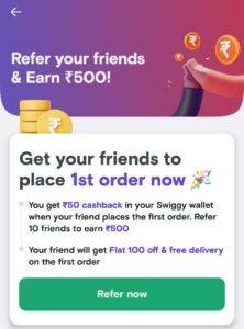 Download Swiggy Referral Code MSX57AT to Earn Free Rs 100