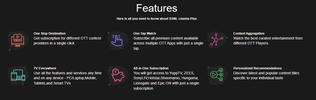 BSNL Cinema Plus OTT Service: Uniting Your Favorite OTT Apps Features