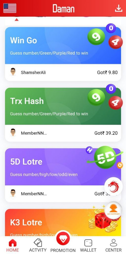win go, slots, sports games, TRX Hash, 5D Lotre, and K3 Lotre - Damangames