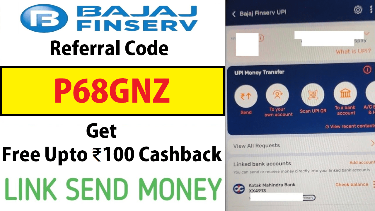 Bajaj Finserv Pay UPI Referral Code P68GNZ Get Free ₹100