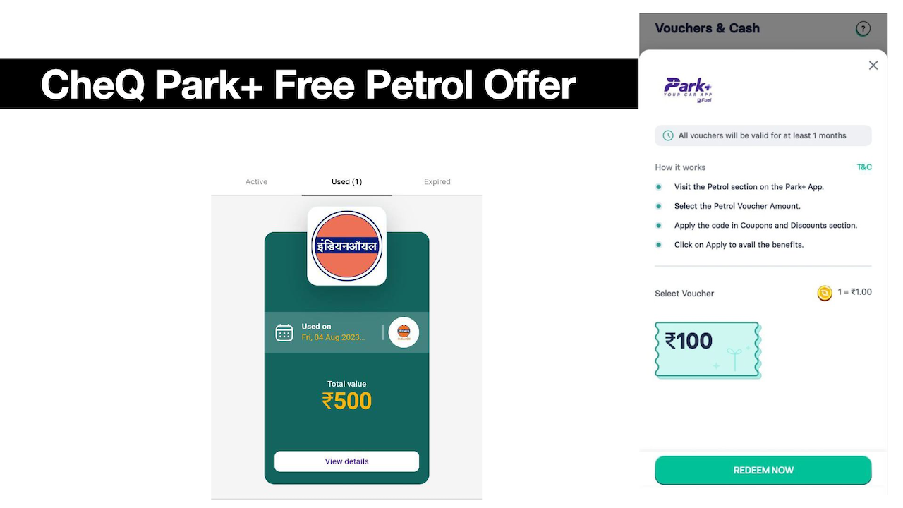 CheQ Park+ Free Petrol Offer: Get Free ₹100 Petrol on Signup
