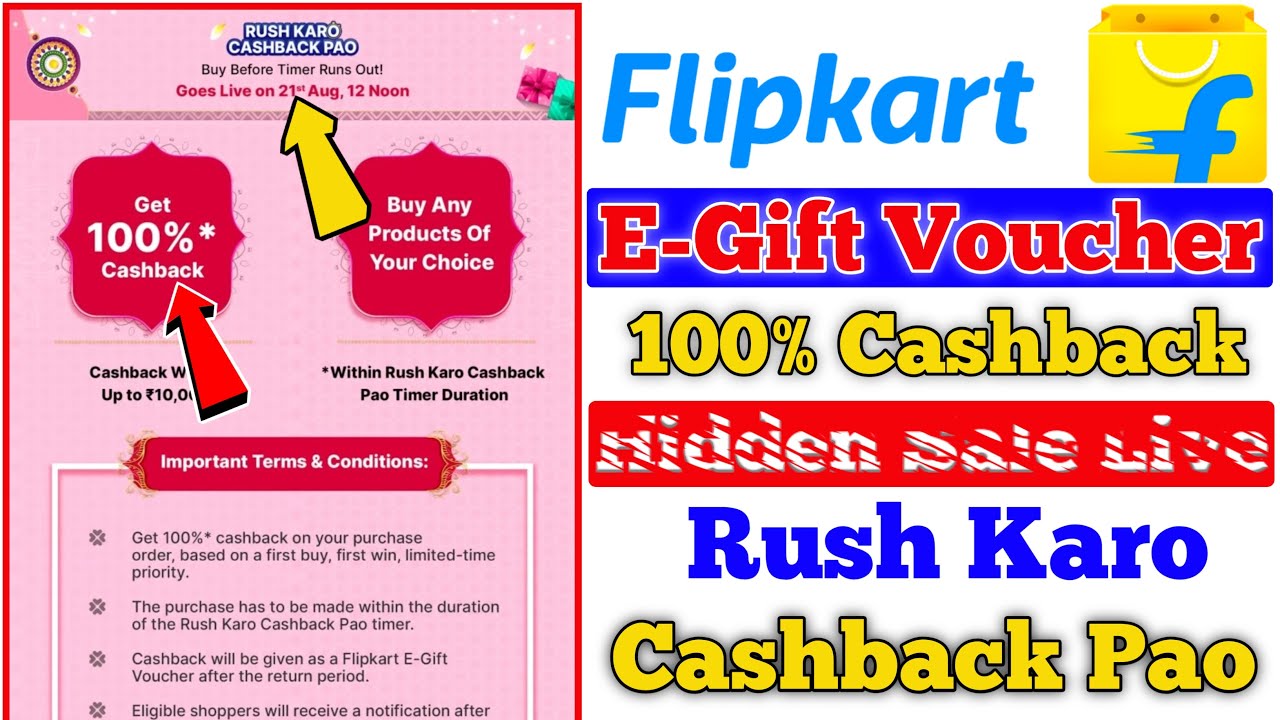 Flipkart Rush Karo Cashback Pao Offer Free 100% Cashback