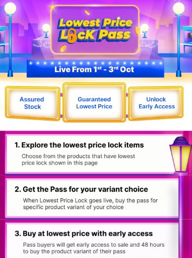 Flipkart Lowest Price Lock Pass (1st-3rd Oct 2023)