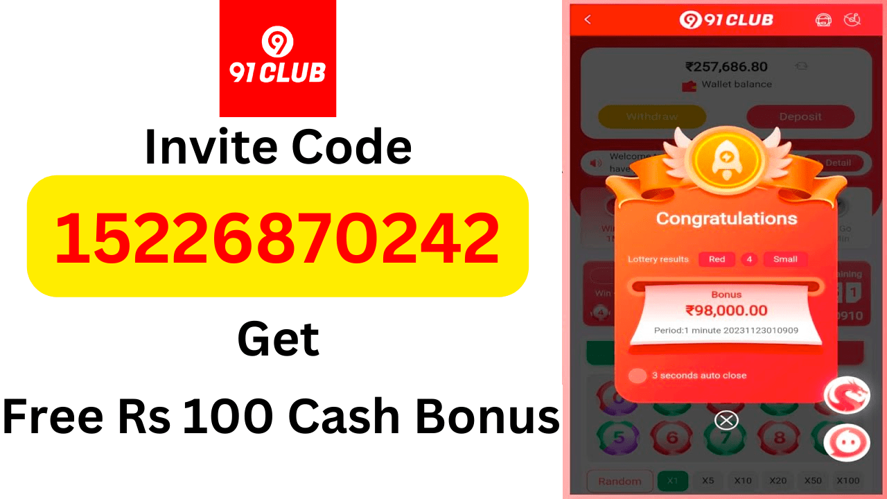 Download APK 91 Club Invite Code 15226870242 Get Free ₹100