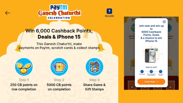 Paytm Celebrate Ganesh Chaturthi Collect Stamp win Free iPhone 15