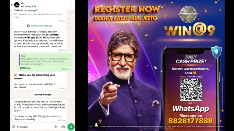 KBC Win @ 9 Daily Cash Prize Answer & Win Free ₹101 UPI Cashback